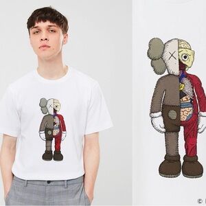 BRAND NEW  Graphic KAWS-inspired style White Tee with Brown & Red Figure Size XL